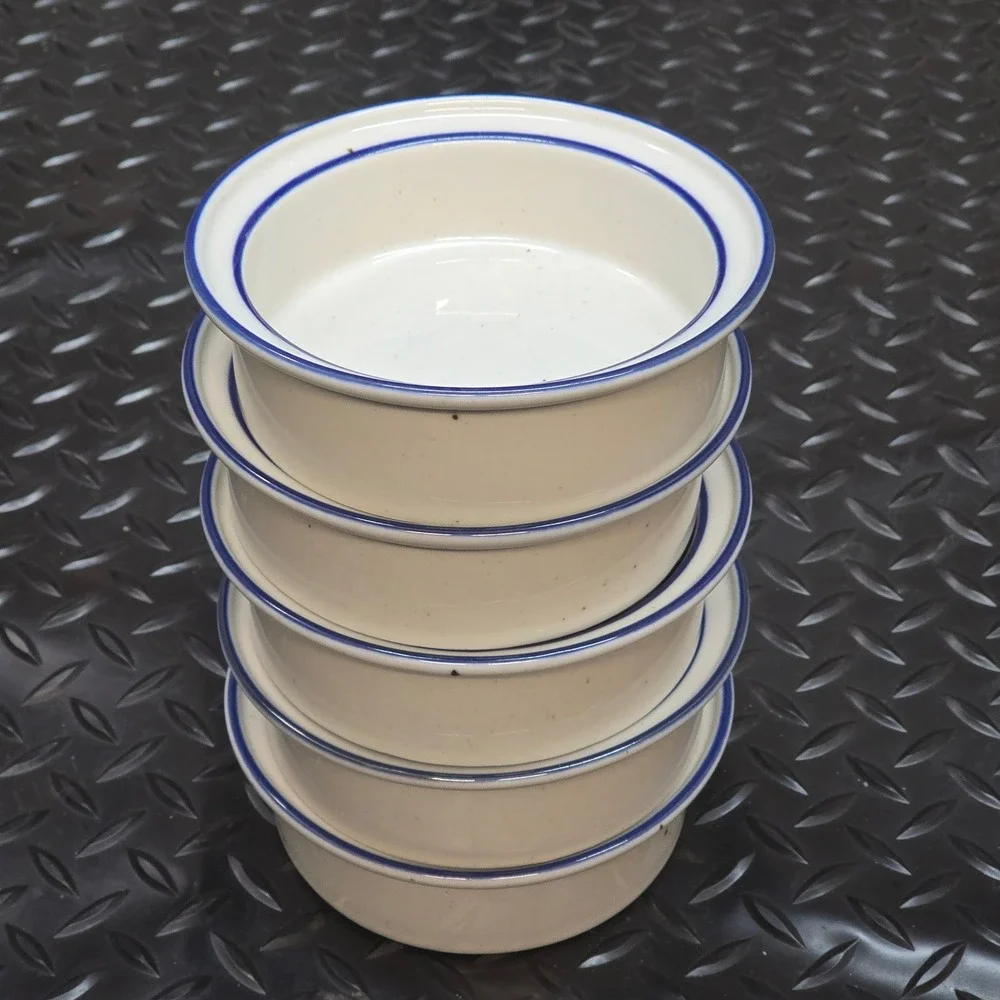 Dansk International Designs Denmark Blue Rim Cream Ramekins Set of 5 Small Bowls